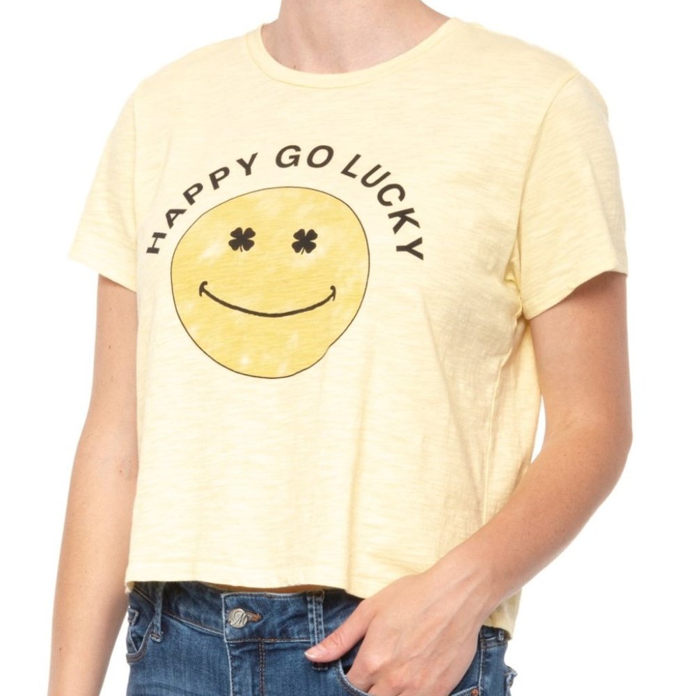 NWT Lucky Brand Happy Go Lucky Smiley Graphic Tee, Yellow  L